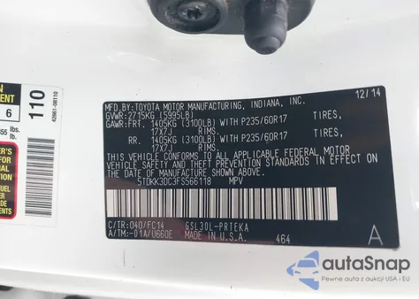 2015 Toyota Sienna Le 8 Passenger z USA, uszkodzony, nr VIN 5TDKK3DC3FS566118